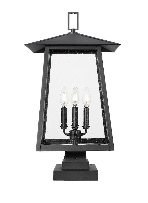 Z-Lite Rainer 14" W x 25" H 4-Light Black Aluminum Outdoor Pier Mounted Fixture With Clear Seedy Glass Shade