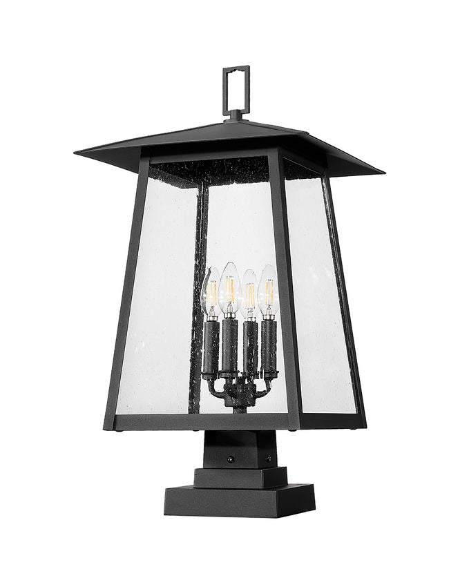 Z-Lite Rainer 14" W x 25" H 4-Light Black Aluminum Outdoor Pier Mounted Fixture With Clear Seedy Glass Shade