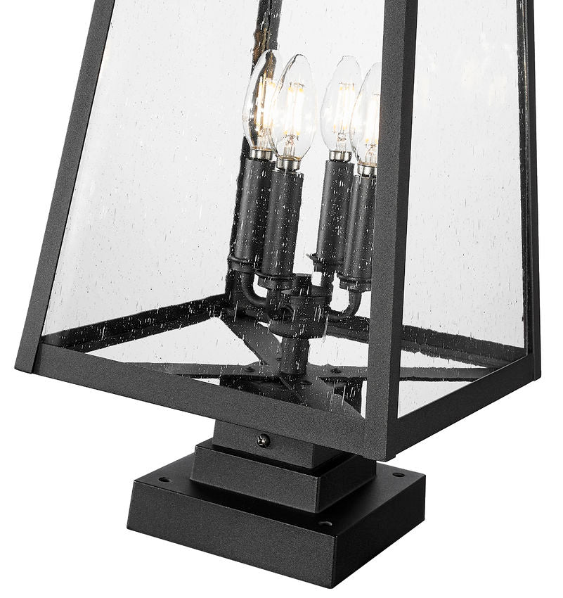 Z-Lite Rainer 14" W x 25" H 4-Light Black Aluminum Outdoor Pier Mounted Fixture With Clear Seedy Glass Shade