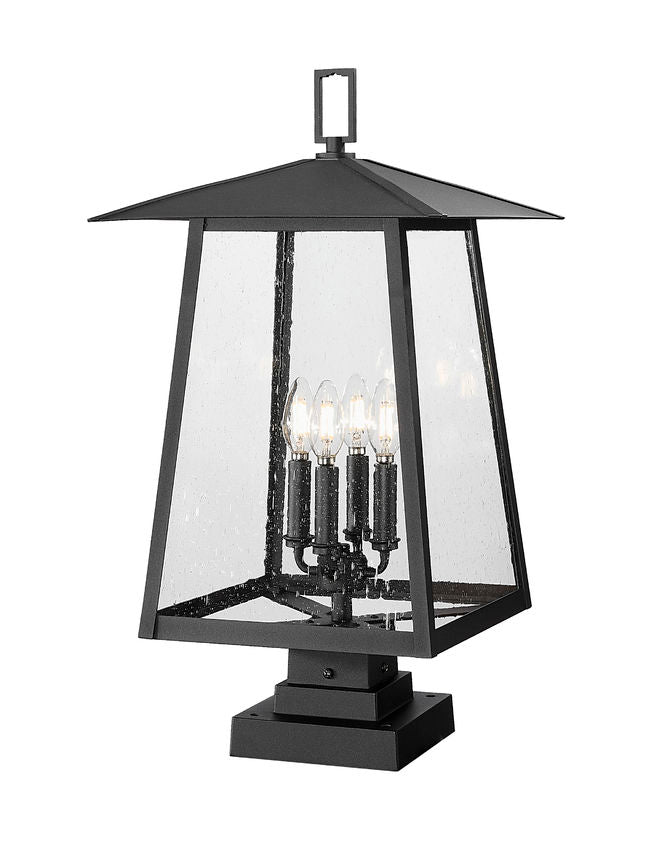 Z-Lite Rainer 14" W x 25" H 4-Light Black Aluminum Outdoor Pier Mounted Fixture With Clear Seedy Glass Shade