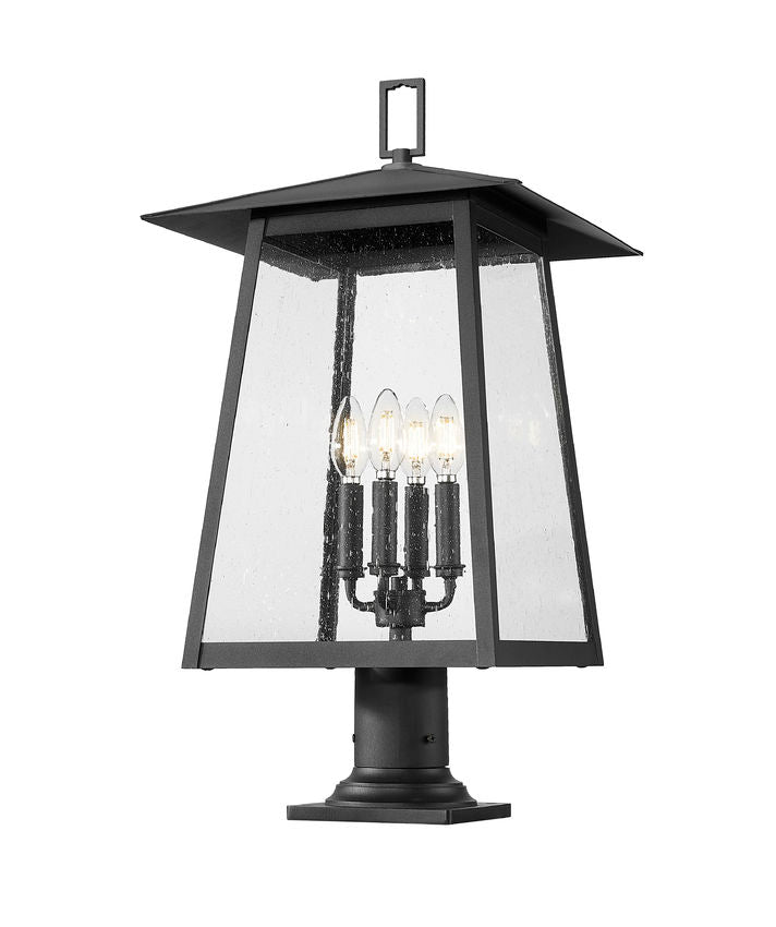 Z-Lite Rainer 14" W x 26" H 4-Light Black Aluminum Outdoor Pier Mounted Fixture With Clear Seedy Glass Shade