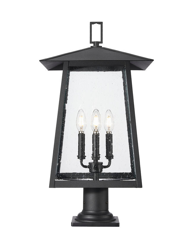 Z-Lite Rainer 14" W x 26" H 4-Light Black Aluminum Outdoor Pier Mounted Fixture With Clear Seedy Glass Shade