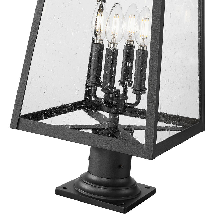 Z-Lite Rainer 14" W x 26" H 4-Light Black Aluminum Outdoor Pier Mounted Fixture With Clear Seedy Glass Shade