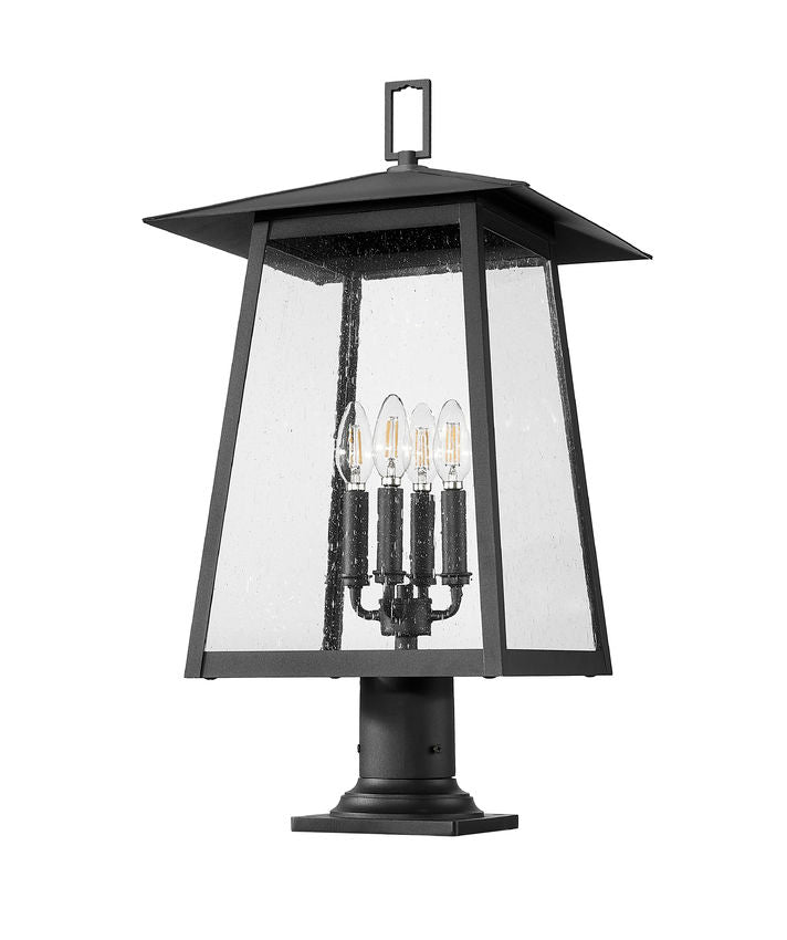 Z-Lite Rainer 14" W x 26" H 4-Light Black Aluminum Outdoor Pier Mounted Fixture With Clear Seedy Glass Shade