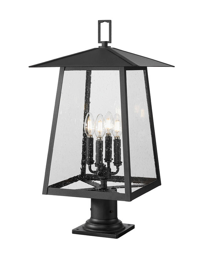 Z-Lite Rainer 14" W x 26" H 4-Light Black Aluminum Outdoor Pier Mounted Fixture With Clear Seedy Glass Shade