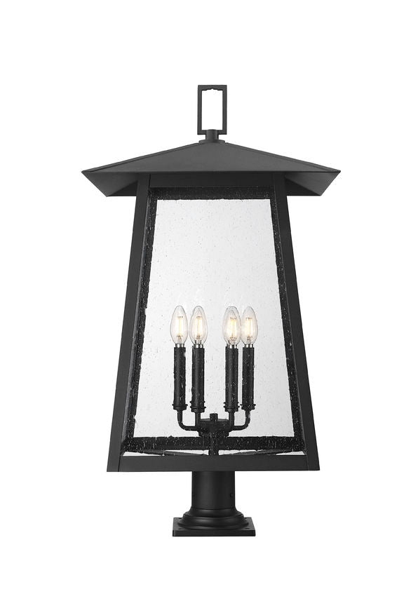 Z-Lite Rainer 14" W x 34" H 6-Light Black Aluminum Outdoor Pier Mounted Fixture With Clear Seedy Glass Shade