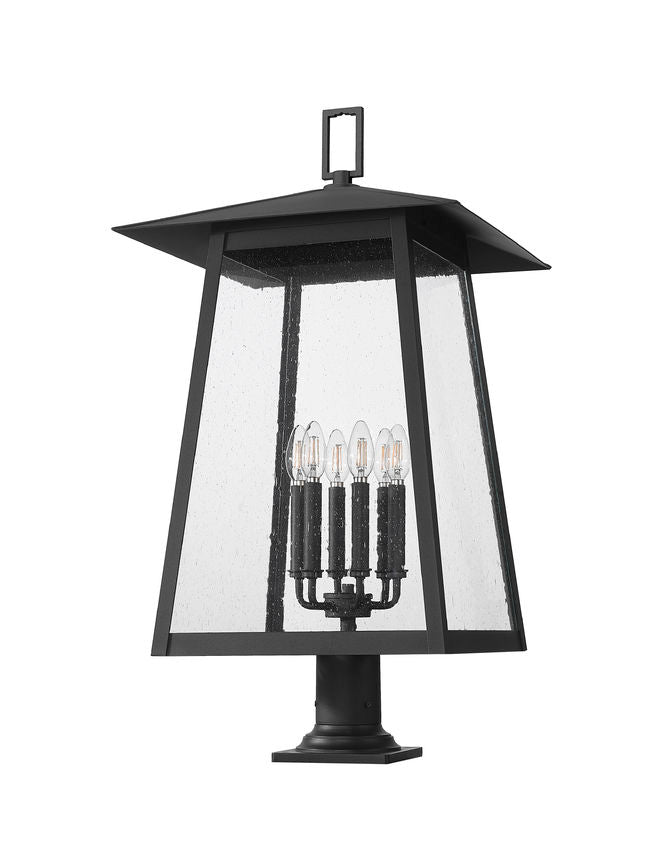 Z-Lite Rainer 14" W x 34" H 6-Light Black Aluminum Outdoor Pier Mounted Fixture With Clear Seedy Glass Shade