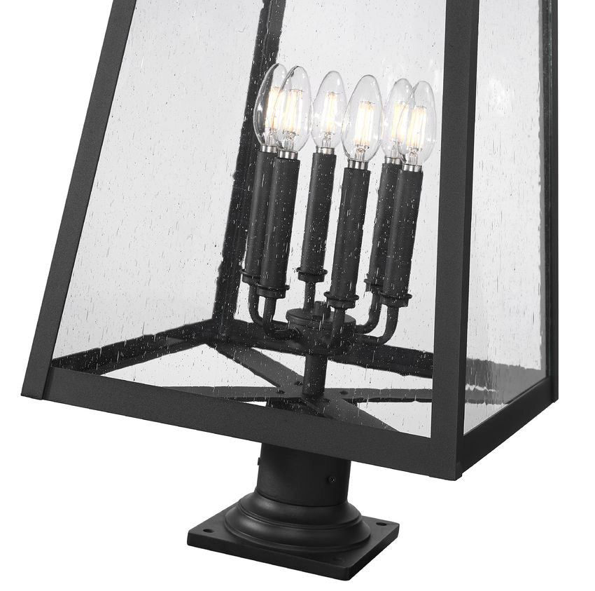 Z-Lite Rainer 14" W x 34" H 6-Light Black Aluminum Outdoor Pier Mounted Fixture With Clear Seedy Glass Shade
