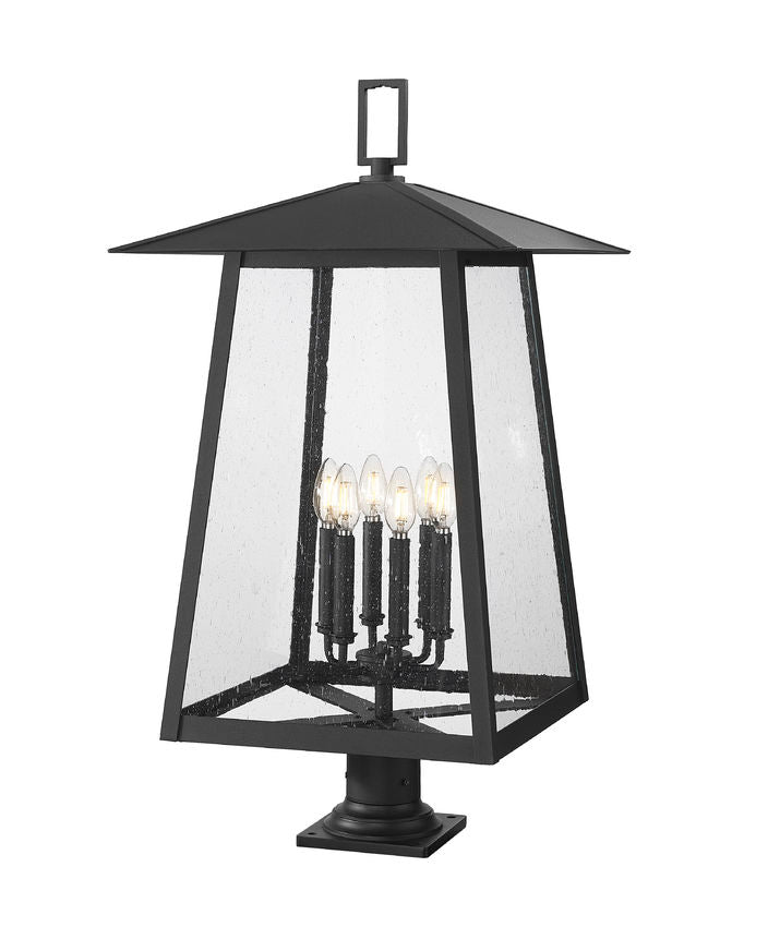 Z-Lite Rainer 14" W x 34" H 6-Light Black Aluminum Outdoor Pier Mounted Fixture With Clear Seedy Glass Shade