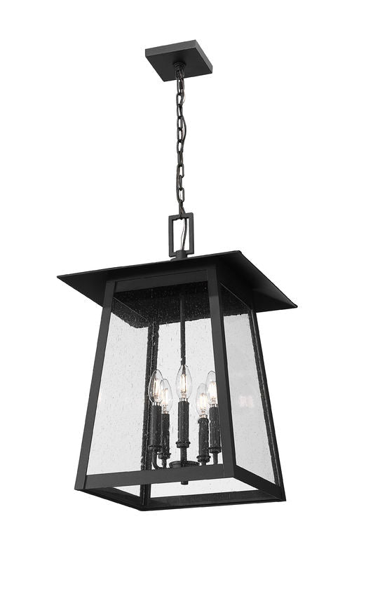 Z-Lite Rainer 16" 5-Light Black Aluminum Outdoor Chain Mount Ceiling Fixture With Clear Seedy Glass Shade