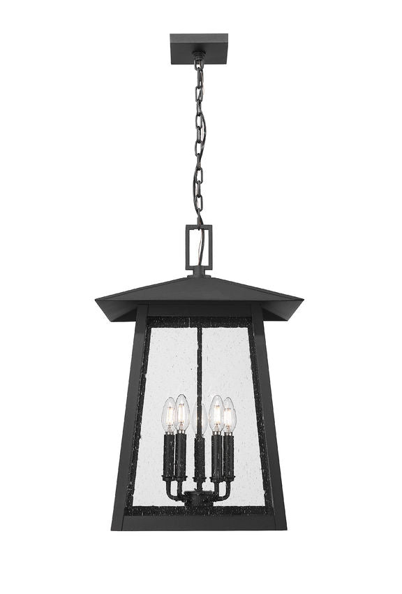 Z-Lite Rainer 16" 5-Light Black Aluminum Outdoor Chain Mount Ceiling Fixture With Clear Seedy Glass Shade