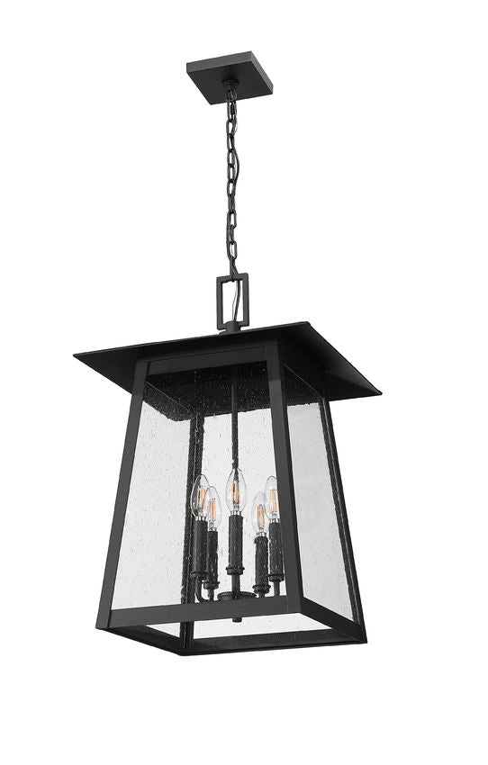 Z-Lite Rainer 16" 5-Light Black Aluminum Outdoor Chain Mount Ceiling Fixture With Clear Seedy Glass Shade