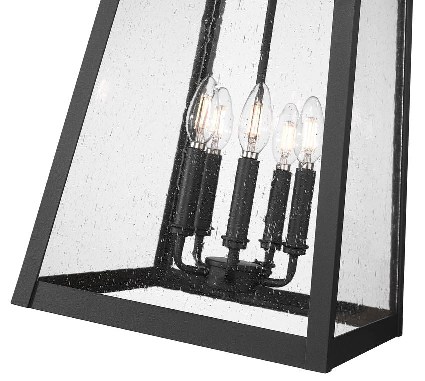 Z-Lite Rainer 16" 5-Light Black Aluminum Outdoor Chain Mount Ceiling Fixture With Clear Seedy Glass Shade