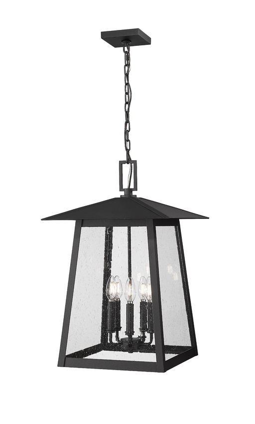 Z-Lite Rainer 16" 5-Light Black Aluminum Outdoor Chain Mount Ceiling Fixture With Clear Seedy Glass Shade