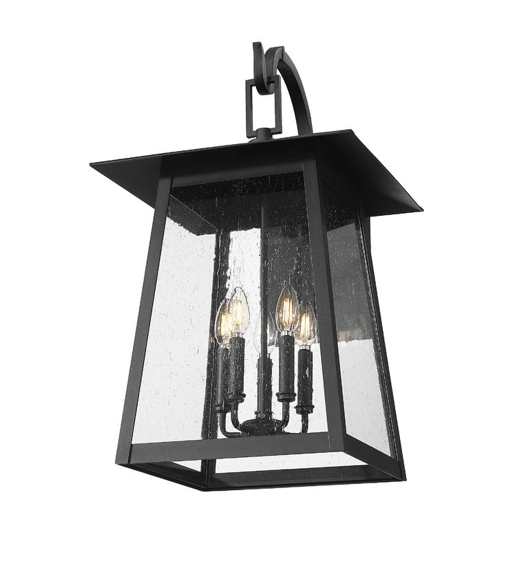 Z-Lite Rainer 16" 5-Light Black Aluminum Outdoor Wall Light With Clear Seedy Glass Shade