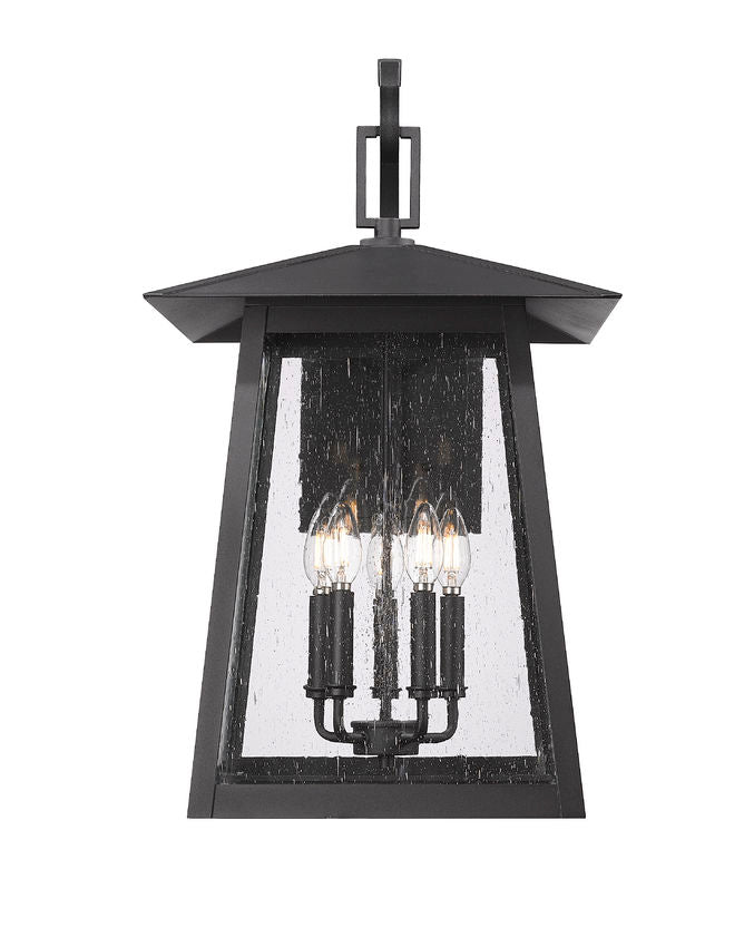 Z-Lite Rainer 16" 5-Light Black Aluminum Outdoor Wall Light With Clear Seedy Glass Shade
