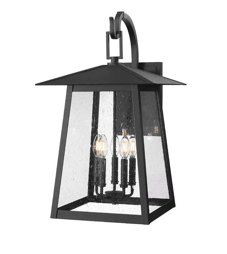 Z-Lite Rainer 16" 5-Light Black Aluminum Outdoor Wall Light With Clear Seedy Glass Shade