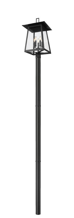 Z-Lite Rainer 16" W x 122" H 5-Light Black Aluminum Outdoor Post Mounted Fixture With Clear Seedy Glass Shade