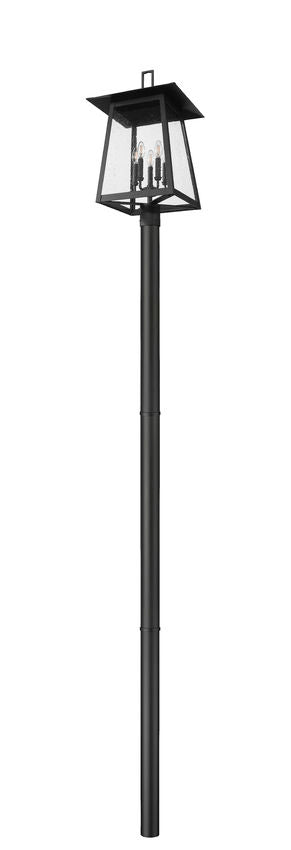 Z-Lite Rainer 16" W x 122" H 5-Light Black Aluminum Outdoor Post Mounted Fixture With Clear Seedy Glass Shade