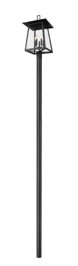 Z-Lite Rainer 16" W x 146" H 4-Light Black Aluminum Outdoor Post Mounted Fixture With Clear Seedy Glass Shade