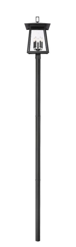 Z-Lite Rainer 16" W x 146" H 4-Light Black Aluminum Outdoor Post Mounted Fixture With Clear Seedy Glass Shade