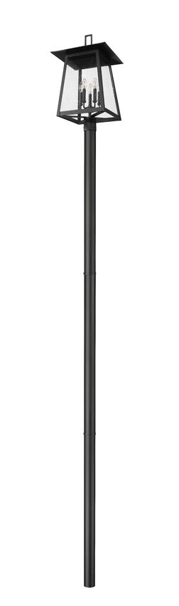 Z-Lite Rainer 16" W x 146" H 4-Light Black Aluminum Outdoor Post Mounted Fixture With Clear Seedy Glass Shade