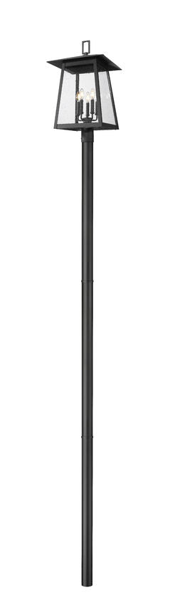 Z-Lite Rainer 16" W x 146" H 4-Light Black Aluminum Outdoor Post Mounted Fixture With Clear Seedy Glass Shade