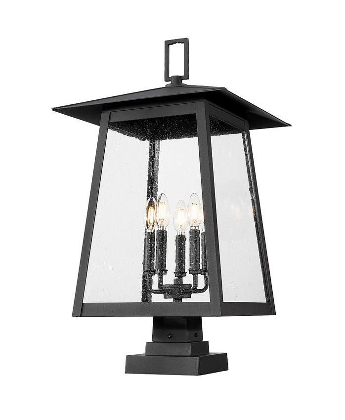 Z-Lite Rainer 16" W x 29" H 5-Light Black Aluminum Outdoor Pier Mounted Fixture With Clear Seedy Glass Shade