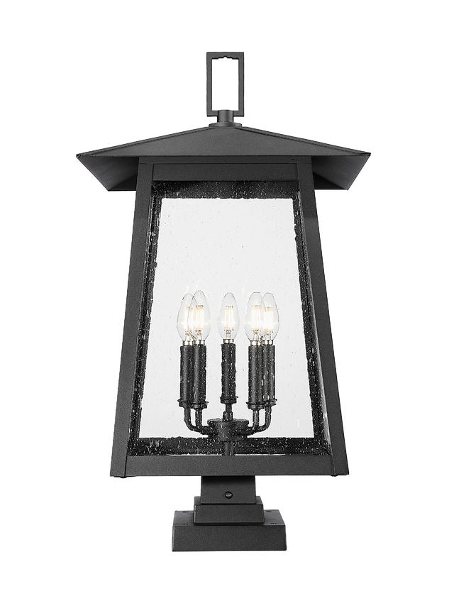 Z-Lite Rainer 16" W x 29" H 5-Light Black Aluminum Outdoor Pier Mounted Fixture With Clear Seedy Glass Shade