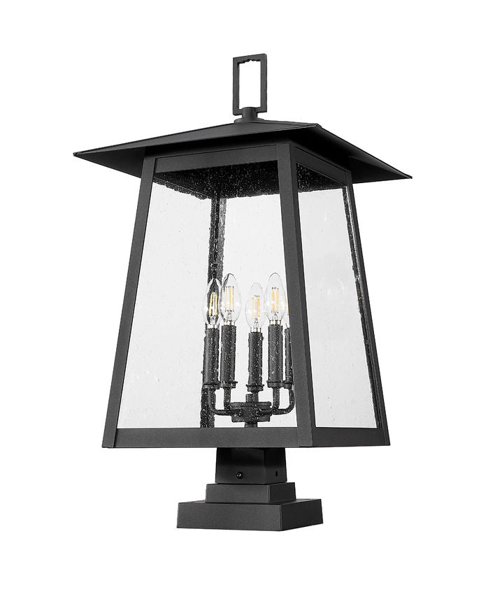 Z-Lite Rainer 16" W x 29" H 5-Light Black Aluminum Outdoor Pier Mounted Fixture With Clear Seedy Glass Shade