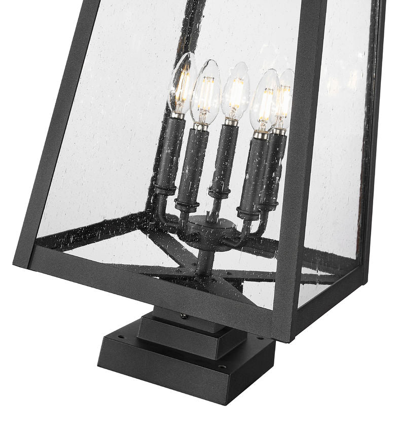 Z-Lite Rainer 16" W x 29" H 5-Light Black Aluminum Outdoor Pier Mounted Fixture With Clear Seedy Glass Shade