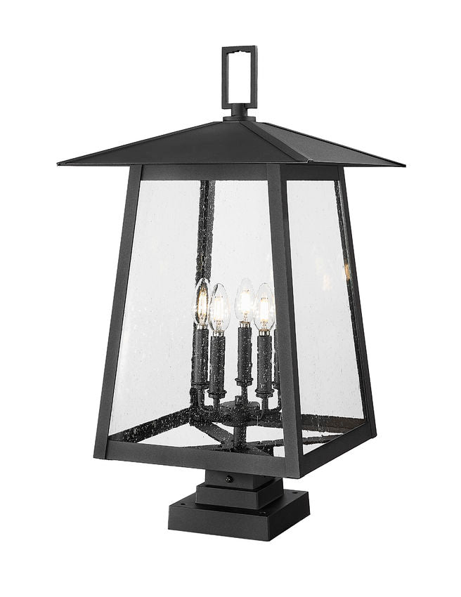 Z-Lite Rainer 16" W x 29" H 5-Light Black Aluminum Outdoor Pier Mounted Fixture With Clear Seedy Glass Shade