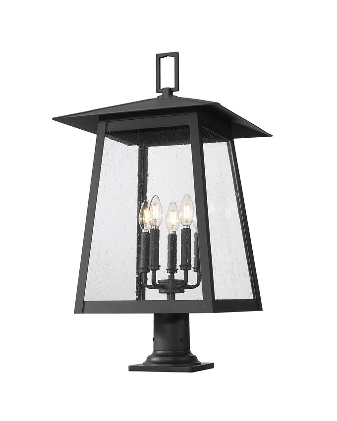 Z-Lite Rainer 16" W x 30" H 5-Light Black Aluminum Outdoor Pier Mounted Fixture With Clear Seedy Glass Shade