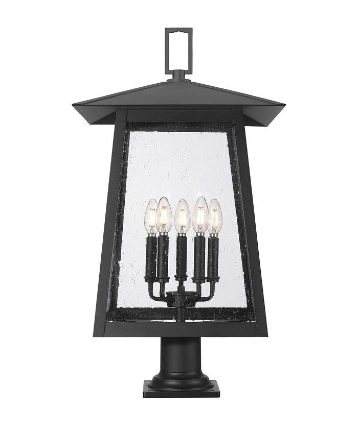 Z-Lite Rainer 16" W x 30" H 5-Light Black Aluminum Outdoor Pier Mounted Fixture With Clear Seedy Glass Shade