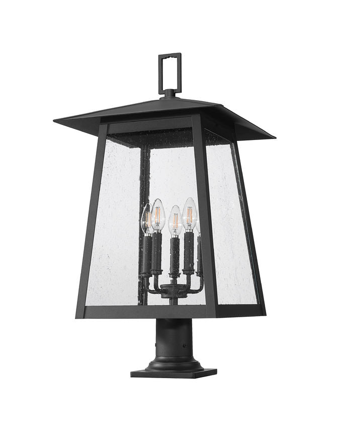 Z-Lite Rainer 16" W x 30" H 5-Light Black Aluminum Outdoor Pier Mounted Fixture With Clear Seedy Glass Shade