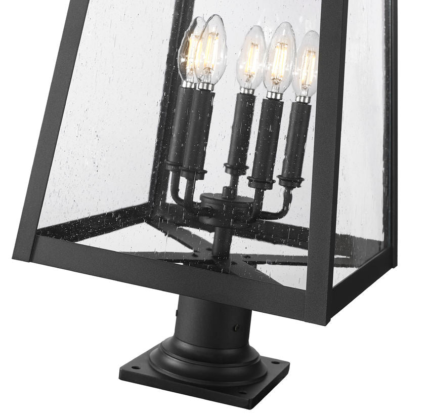 Z-Lite Rainer 16" W x 30" H 5-Light Black Aluminum Outdoor Pier Mounted Fixture With Clear Seedy Glass Shade
