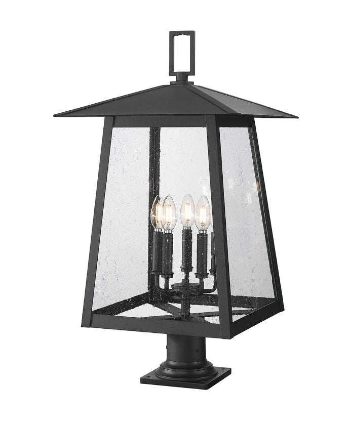 Z-Lite Rainer 16" W x 30" H 5-Light Black Aluminum Outdoor Pier Mounted Fixture With Clear Seedy Glass Shade