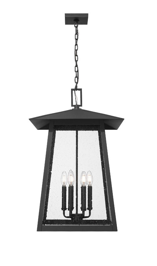 Z-Lite Rainer 18" 6-Light Black Aluminum Outdoor Chain Mount Ceiling Fixture With Clear Seedy Glass Shade