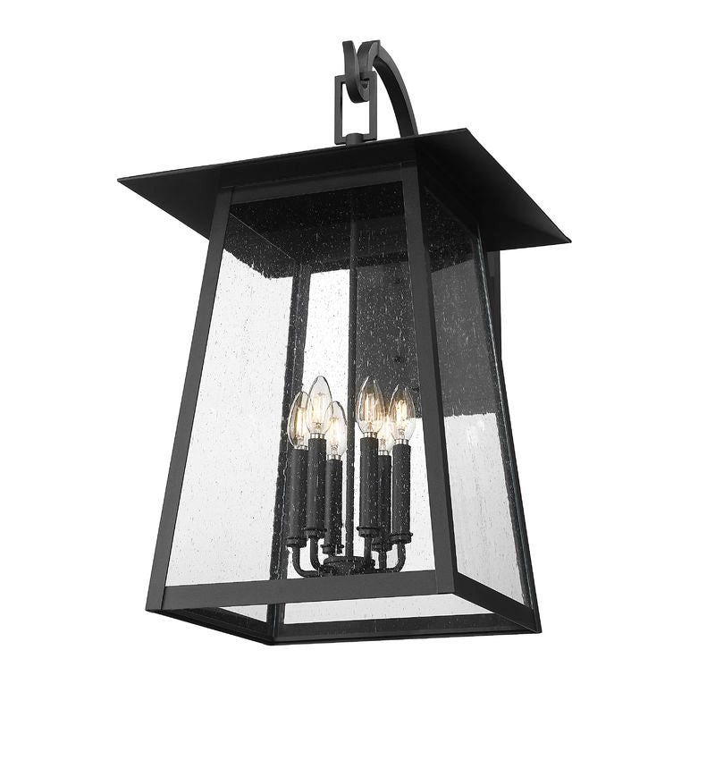 Z-Lite Rainer 18" 6-Light Black Aluminum Outdoor Wall Light With Clear Seedy Glass Shade