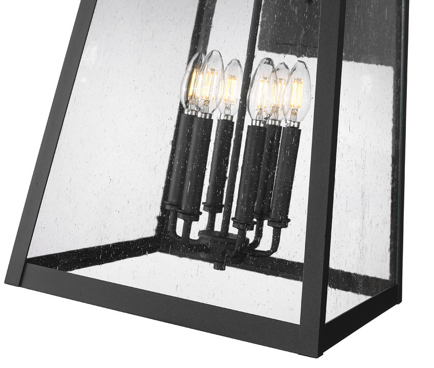 Z-Lite Rainer 18" 6-Light Black Aluminum Outdoor Wall Light With Clear Seedy Glass Shade