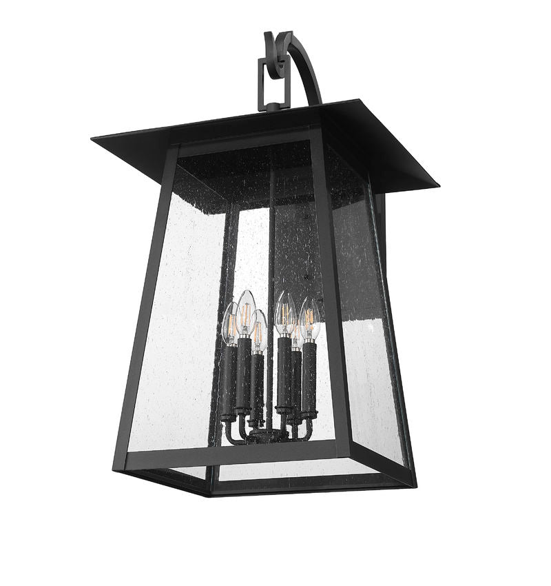 Z-Lite Rainer 18" 6-Light Black Aluminum Outdoor Wall Light With Clear Seedy Glass Shade