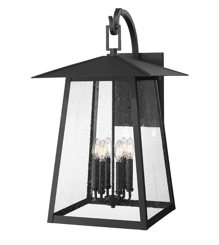 Z-Lite Rainer 18" 6-Light Black Aluminum Outdoor Wall Light With Clear Seedy Glass Shade