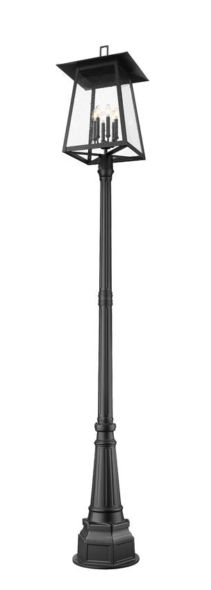 Z-Lite Rainer 18" W x 114" H 6-Light Black Aluminum Outdoor Post Mounted Fixture With Clear Seedy Glass Shade