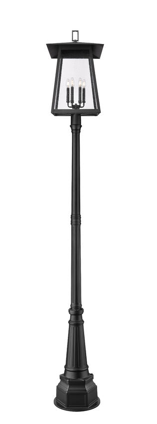 Z-Lite Rainer 18" W x 114" H 6-Light Black Aluminum Outdoor Post Mounted Fixture With Clear Seedy Glass Shade