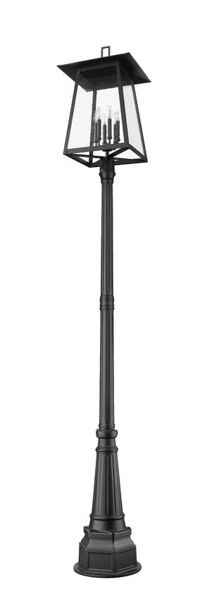 Z-Lite Rainer 18" W x 114" H 6-Light Black Aluminum Outdoor Post Mounted Fixture With Clear Seedy Glass Shade