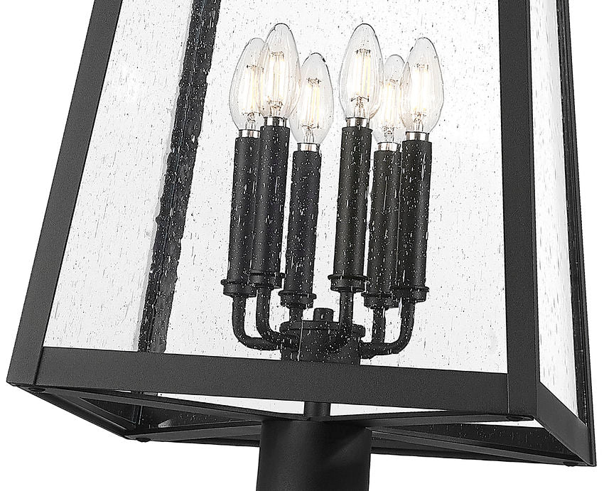Z-Lite Rainer 18" W x 114" H 6-Light Black Aluminum Outdoor Post Mounted Fixture With Clear Seedy Glass Shade