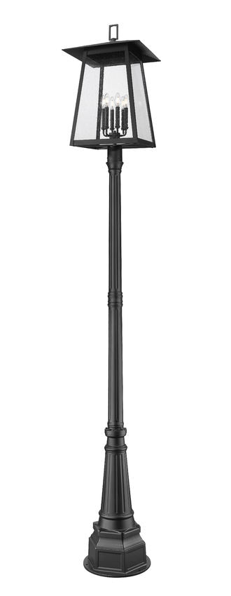 Z-Lite Rainer 18" W x 114" H 6-Light Black Aluminum Outdoor Post Mounted Fixture With Clear Seedy Glass Shade