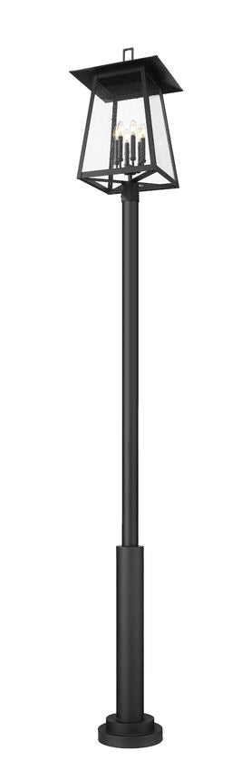 Z-Lite Rainer 18" W x 126" H 6-Light Black Aluminum Outdoor Post Mounted Fixture With Clear Seedy Glass Shade