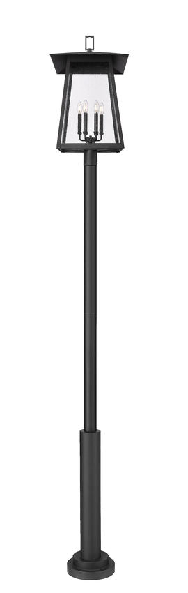 Z-Lite Rainer 18" W x 126" H 6-Light Black Aluminum Outdoor Post Mounted Fixture With Clear Seedy Glass Shade