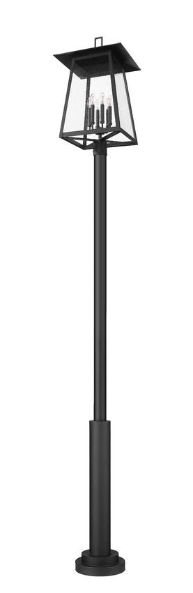 Z-Lite Rainer 18" W x 126" H 6-Light Black Aluminum Outdoor Post Mounted Fixture With Clear Seedy Glass Shade